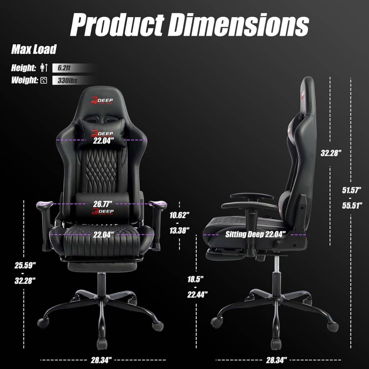 Copia - Silla Gamer Deep ergonomica con apoya pies cuero reforzado ROJA