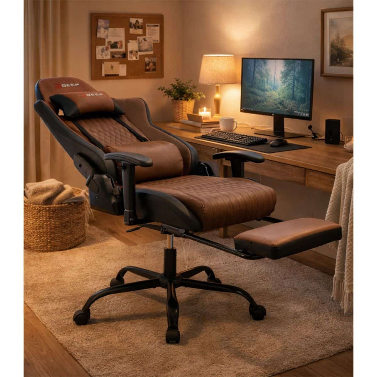 Copia - Silla Gamer Deep ergonomica con apoya pies cuero reforzado ROJA