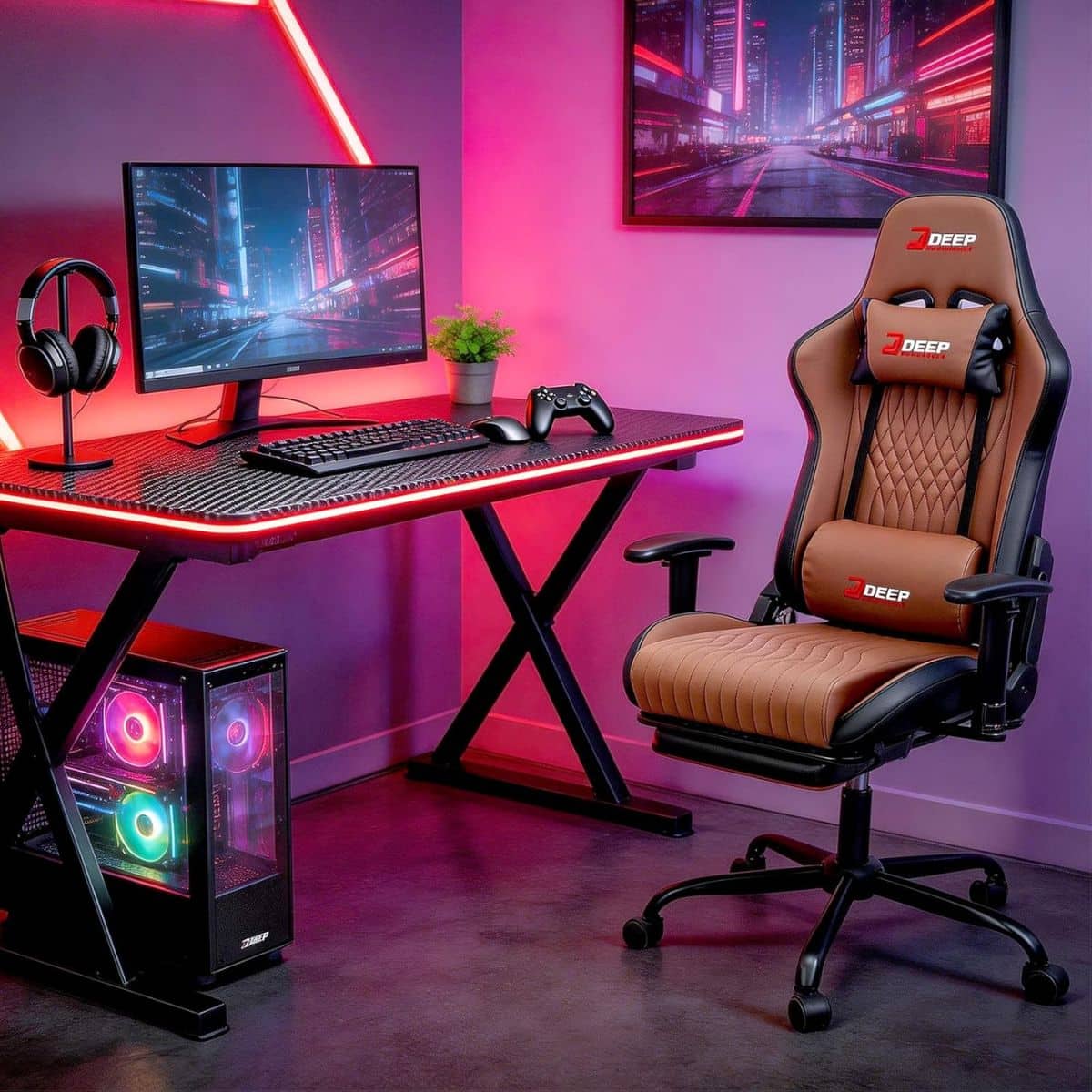 Copia - Silla Gamer Deep ergonomica con apoya pies cuero reforzado ROJA