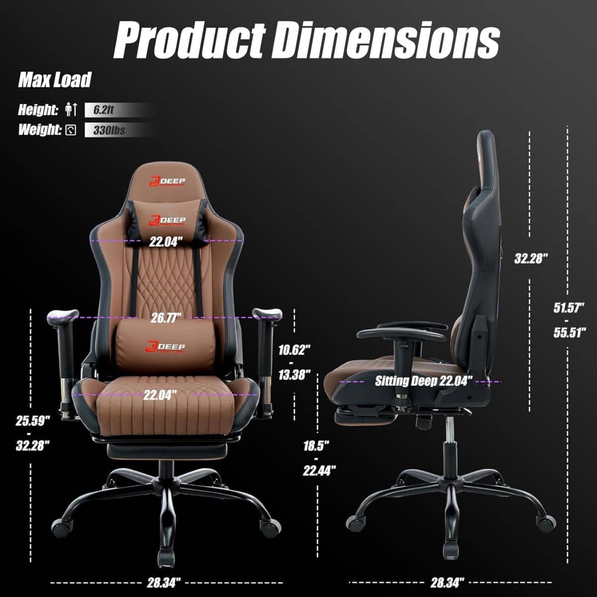 Copia - Silla Gamer Deep ergonomica con apoya pies cuero reforzado ROJA