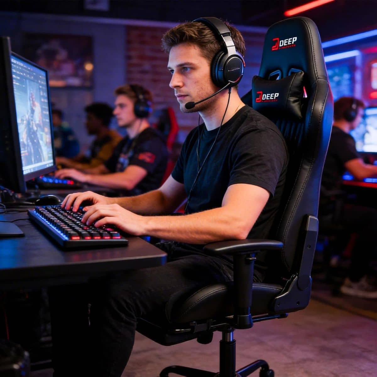 Copia - Silla Gamer Deep ergonomica con apoya pies cuero reforzado ROJA
