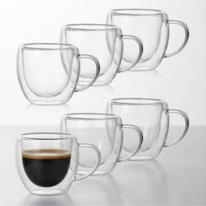 Setx6 Tazas Doble Pared De Vidrio Taza 250ml Bazar Y Cocina