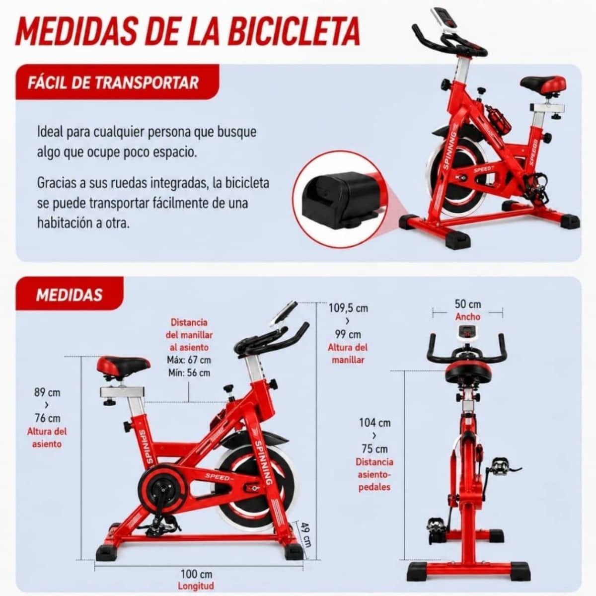 Copia - Bicicleta Spinning Profesional Ergométrica Disco 13Kg Premium Roja