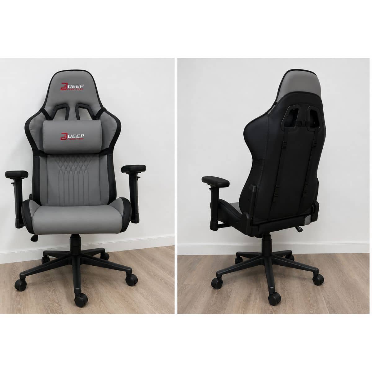 Copia - Silla Gamer Deep ergonomica con apoya pies cuero sintetico NEGRA