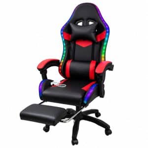 Copia - Silla Gamer HTI Ergonómica Luces RGB Apoyapíes y Parlantes Negra