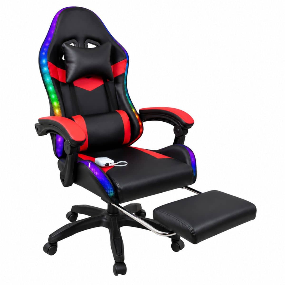 Copia - Silla Gamer HTI Ergonómica Luces RGB Apoyapíes y Parlantes Negra