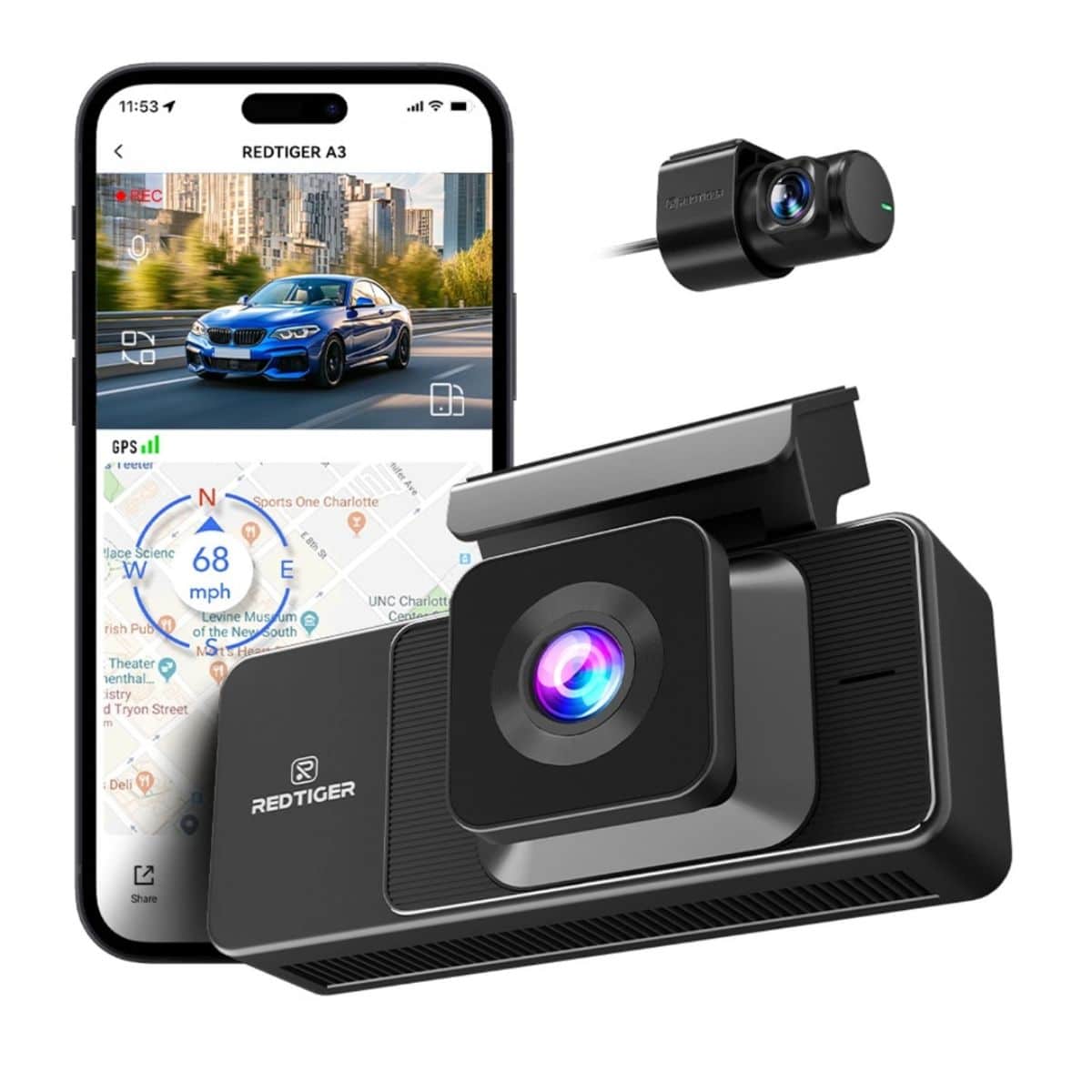 Dashcam Redtiger A3 3 Canales 2.5K Vehicular Wi-Fi