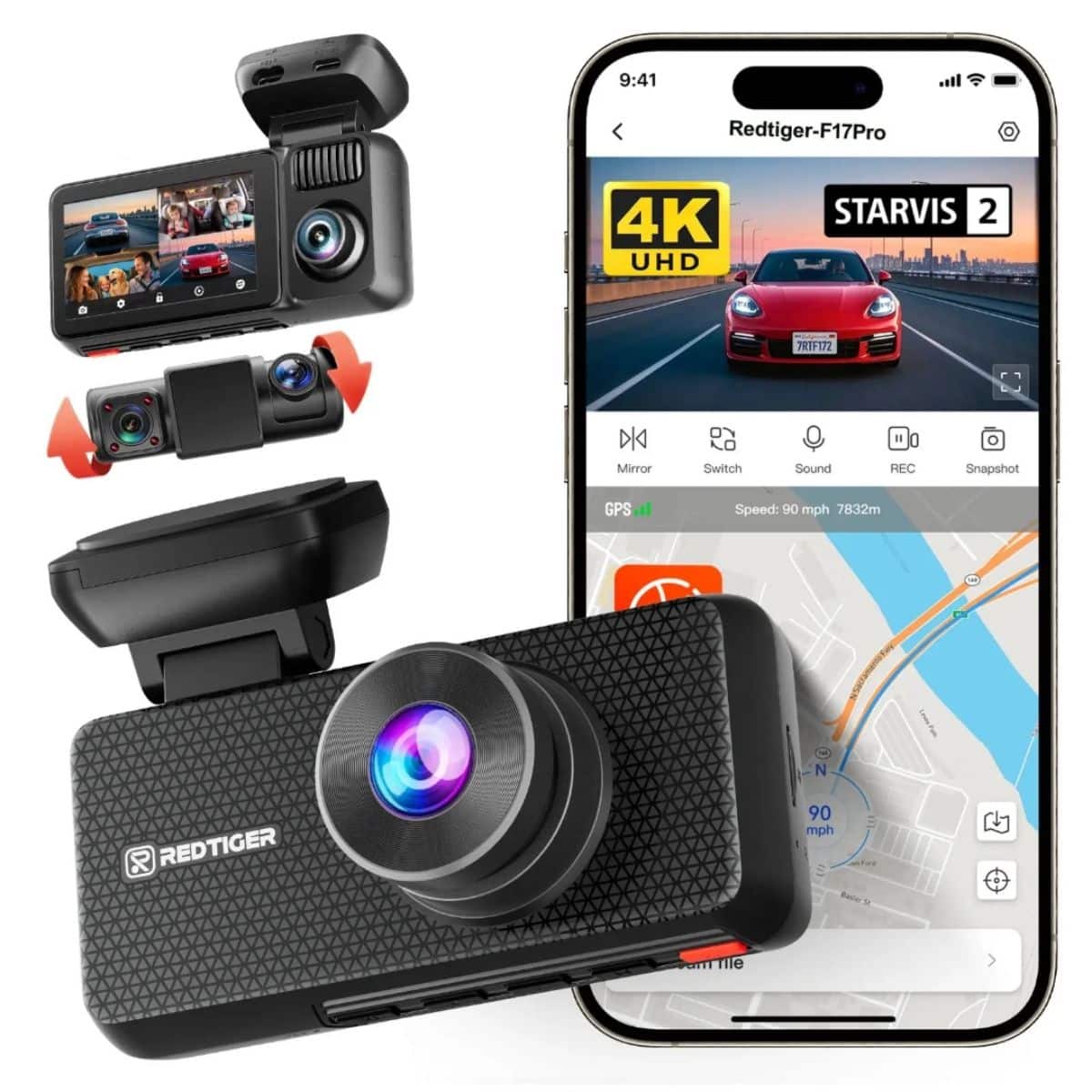Dashcam Redtiger F17 PLUS 2.7K Quad Canal GPS WiFi