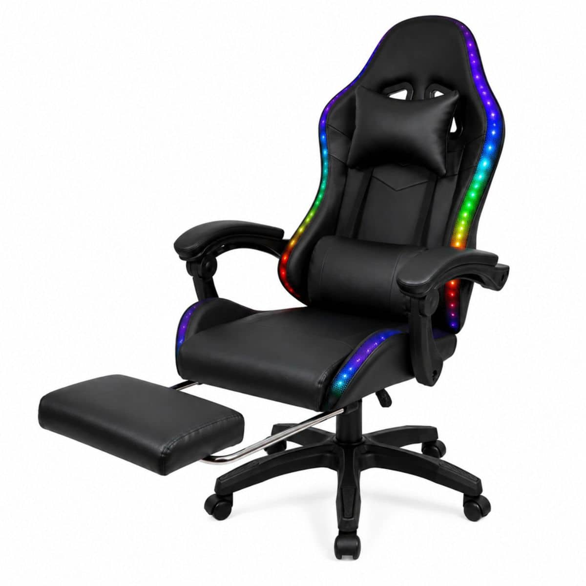 Silla Gamer HTI Ergonómica Luces RGB Apoyapíes Parlantes Neg