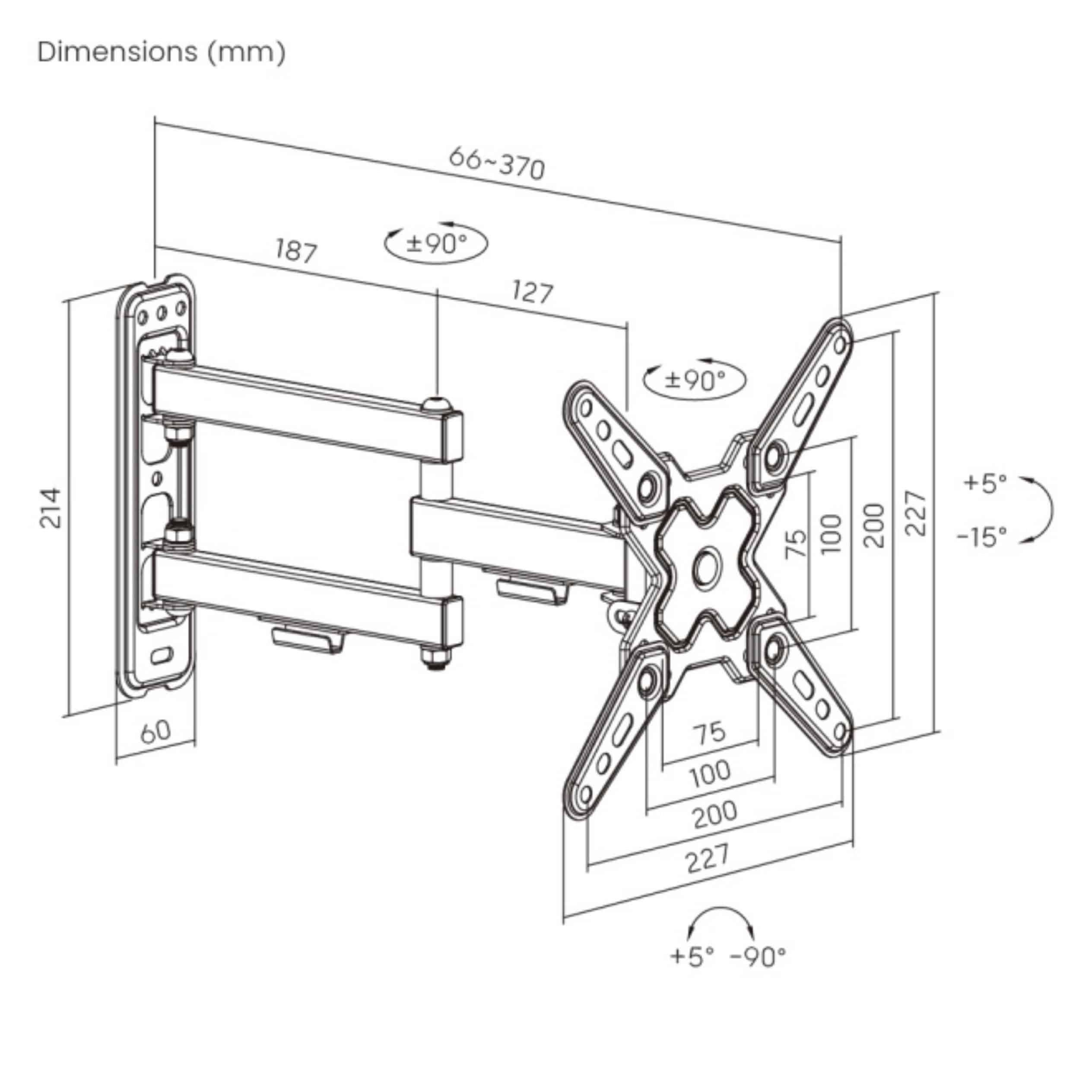 Soporte de pared Brateck Full-Motion brazo para TV hasta 43'