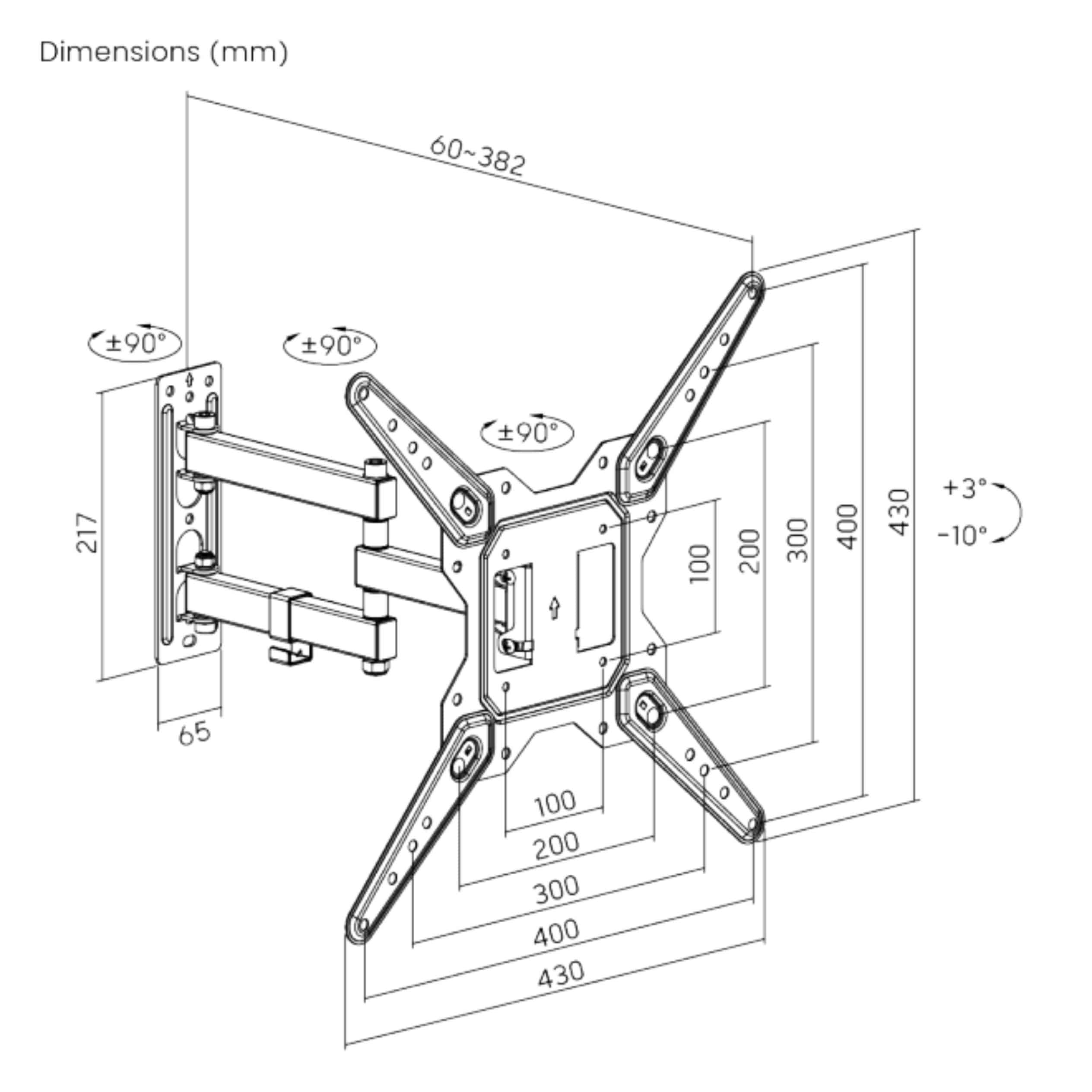 Soporte de pared Brateck Full-Motion para TV 23-55''