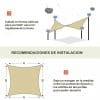 Toldo Vela Sombra viento/granizo Uv 2*2 Mts Cuadrado Beige