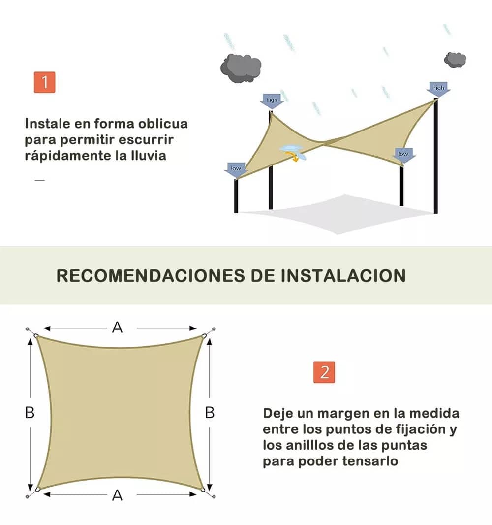 Toldo Vela Sombra viento/granizo Uv 2*2 Mts Cuadrado Beige