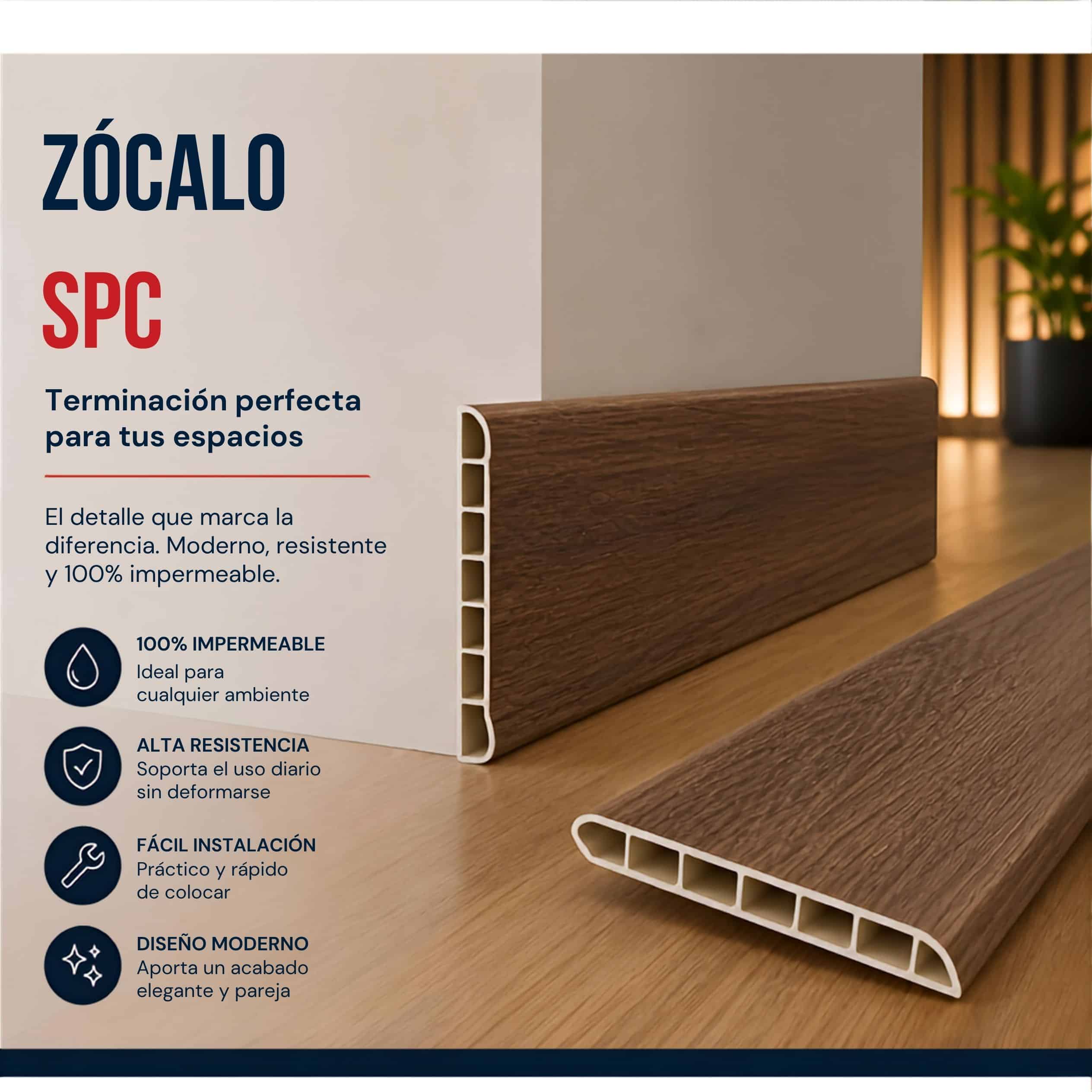Zócalo SPC 05004 Símil Madera Nogal 2,40m Resistente al Agua