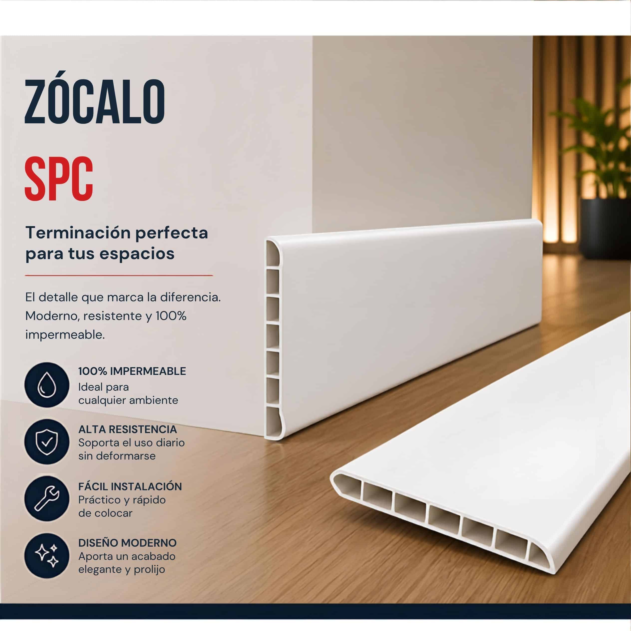 Zócalo SPC 05005 Símil Madera Blanco 2,40m Resistente al Agu